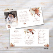 Rustic Fall Florals Foto QR Code Timeline Hochzeit Dreifach Gefaltete Einladung