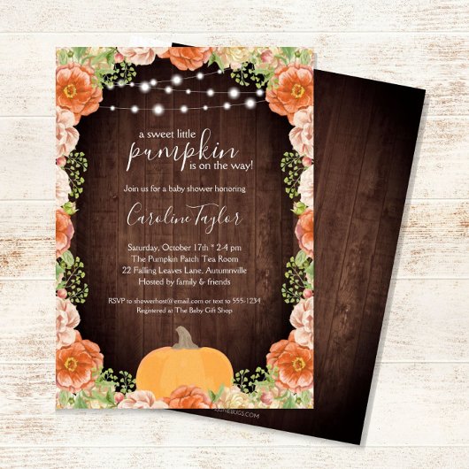 Rustic Fall Florals Wood Baby Dusche Einladung