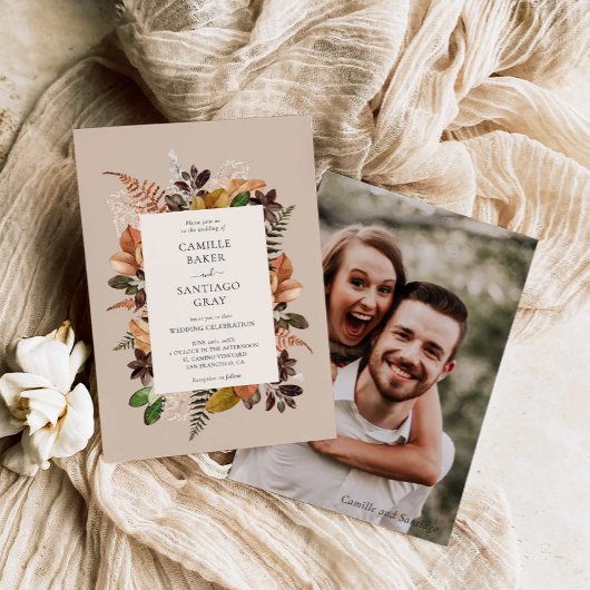 Rustic Fall Foliage Foto Hochzeitseinladung Einladung
