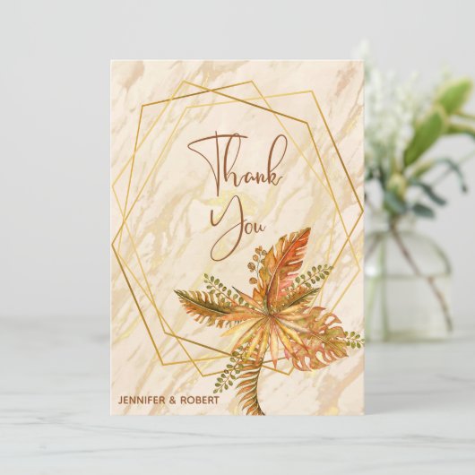 Rustic Fall Foliage Gold Frame Dankeschön Karte (Stehend Vorderseite)