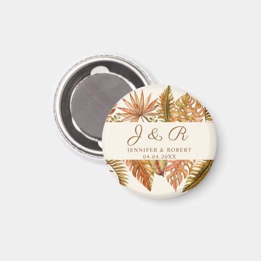 Rustic Fall Foliage Monogram Round Wedding Round Magnet (Vorderseite/Rückseite)