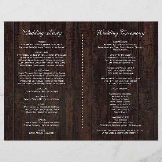 Rustic Fall Foliage Wine Barrel Hochzeitsprogramm (Hinten)