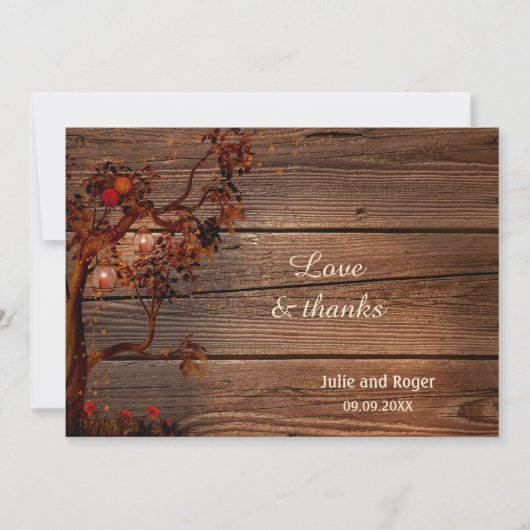 Rustic Fall Foto Hochzeit Danke Karte (Vorderseite)