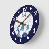 Rustic Fall  Gnome Navy n Dusty Blue pumpkin Runde Wanduhr (Winkel)