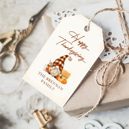 Rustic Fall Gnomes Pumpkin Happy Thanksgiving Geschenkanhänger