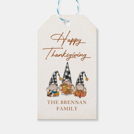 Rustic Fall Gnomes Pumpkin Happy Thanksgiving Geschenkanhänger (Vorderseite)