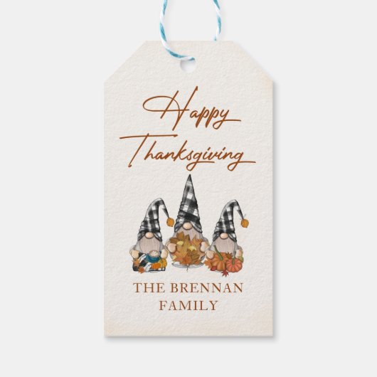 Rustic Fall Gnomes Pumpkin Happy Thanksgiving Geschenkanhänger (Rückseite)