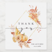Rustic Fall Gold Floral Pumpkin Custom Vielen Dank Weinetikett (Einzelnes Label)