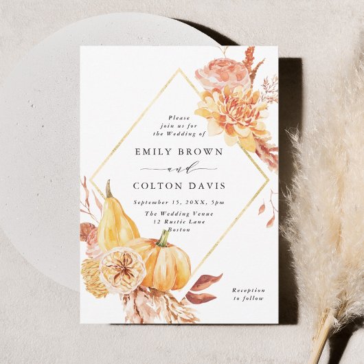 Rustic Fall Gold Floral Pumpkin Hochzeit Einladung