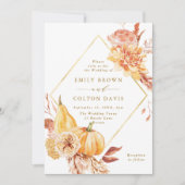 Rustic Fall Gold Floral Pumpkin Hochzeit Foto Einladung (Vorderseite)