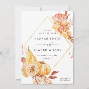 Rustic Fall Gold Floral Pumpkin Hochzeit Foto Save The Date