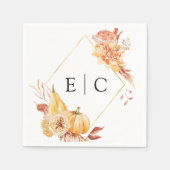 Rustic Fall Gold Floral Pumpkin Wedding Monogram Serviette (Vorderseite)