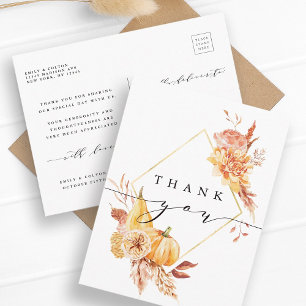 Rustic Fall Gold Floral Wedding Vielen Dank Postkarte