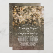 Rustic Fall Gold Glitzer Lights Wood Wedding Einladung (Vorne/Hinten)