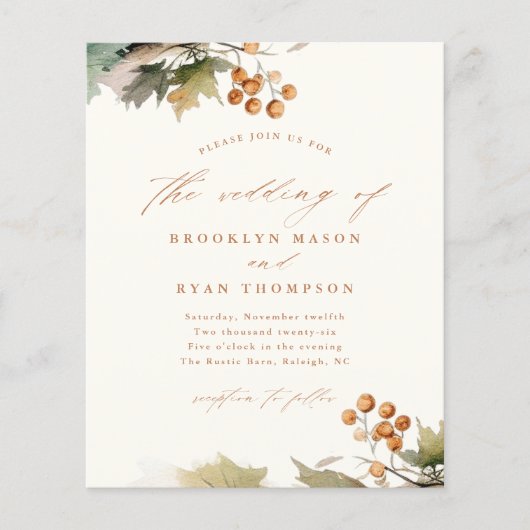 Rustic Fall Greenery Blätter Budget Hochzeit Einla (Vorderseite)