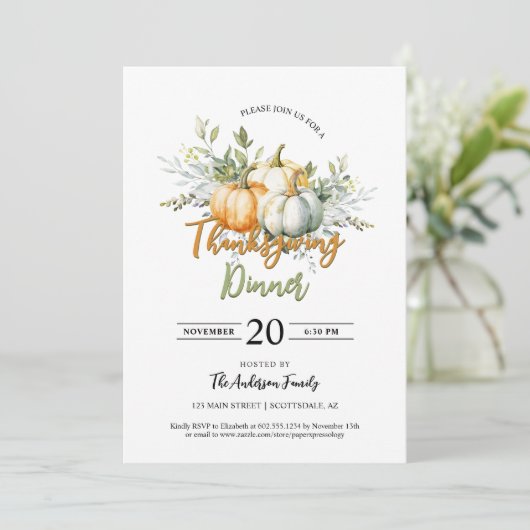 Rustic Fall Greenery Blätter Pumpkin Erntedank Einladung (Stehend Vorderseite)