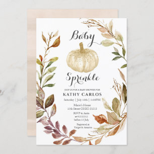 Rustic Fall Greenery White Pumpkin Baby Sprinkle Einladung