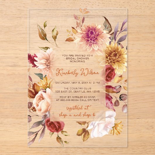 Rustic Fall in Love Fall Bridal Shower Acryleinladungen (Vorderseite)