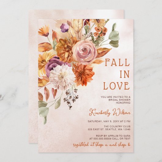 Rustic Fall in Love Pumpkins Fall Bridal Shower Einladung (Vorne/Hinten)