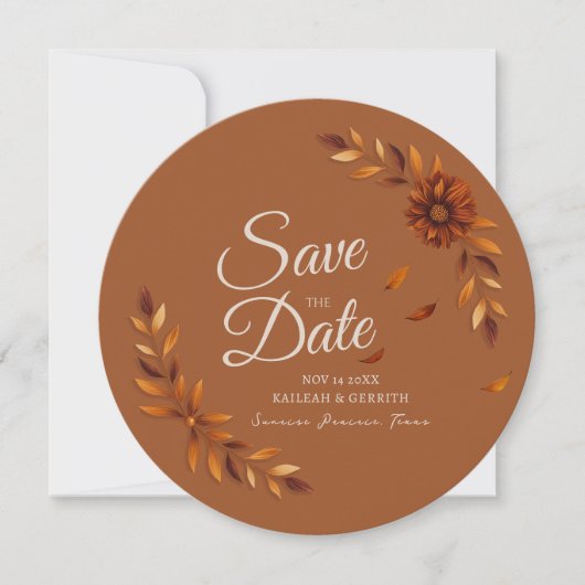 Rustic Fall Leaves Burnt Sienna Beige Wedding Save The Date (Vorderseite)