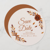 Rustic Fall Leaves Burnt Sienna Beige Wedding Save The Date (Vorne/Hinten)