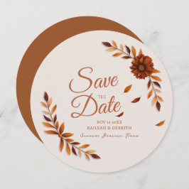 Rustic Fall Leaves Burnt Sienna Beige Wedding Save The Date
