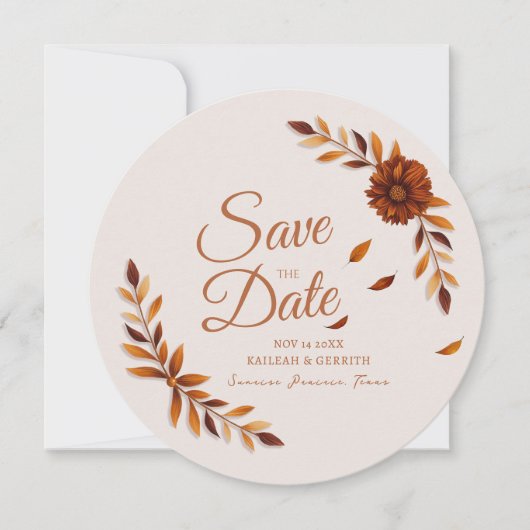 Rustic Fall Leaves Burnt Sienna Beige Wedding Save The Date (Vorderseite)