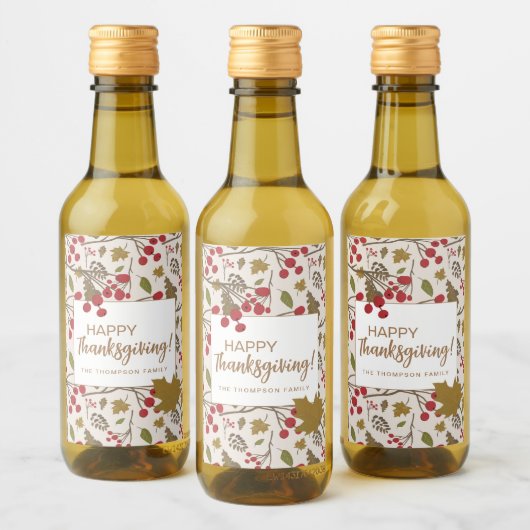 Rustic Fall Leaves Happy Thanksgiving Custom Weinetikett (Flaschen)