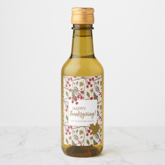 Rustic Fall Leaves Happy Thanksgiving Custom Weinetikett (Vorderseite)