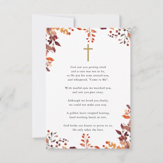 Rustic Fall Memorial Beerdigung Gebet Foto-Karte (Rückseite)