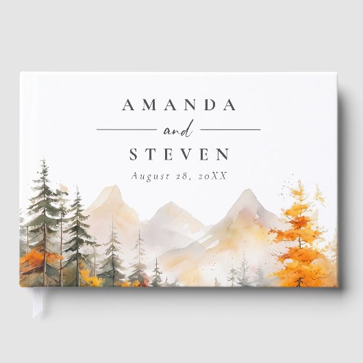 Rustic Fall Mountain Pine Forest Wedding Gästebuch (Vorderseite)