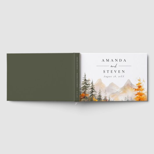 Rustic Fall Mountain Pine Forest Wedding Gästebuch (Voll)