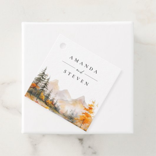 Rustic Fall Mountain Pine Forest Wedding Geschenkanhänger (Beispiel)