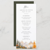 Rustic Fall Mountain Pine Forest Wedding Menükarte (Vorne/Hinten)