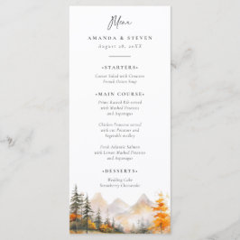 Rustic Fall Mountain Pine Forest Wedding Menükarte