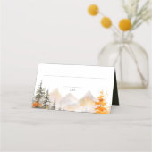 Rustic Fall Mountain Pine Forest Wedding Platzkarte (Vorderseite)