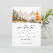 Rustic Fall Mountain Pine Forest Wedding Save The Date (Stehend Vorderseite)
