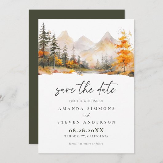 Rustic Fall Mountain Pine Forest Wedding Save The Date (Vorne/Hinten)