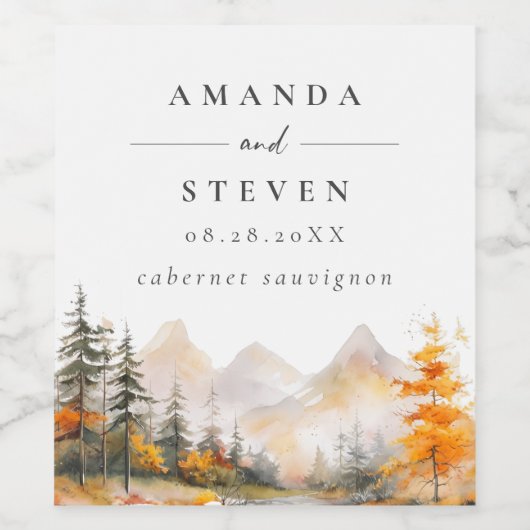 Rustic Fall Mountain Pine Forest Wedding Weinetikett (Einzelnes Label)