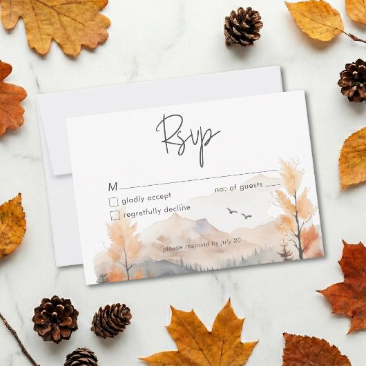 Rustic Fall Mountain Scene Watercolor QR Code RSVP Karte