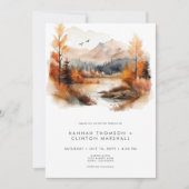Rustic Fall Mountain Scene Watercolor Wedding Einladung (Vorderseite)