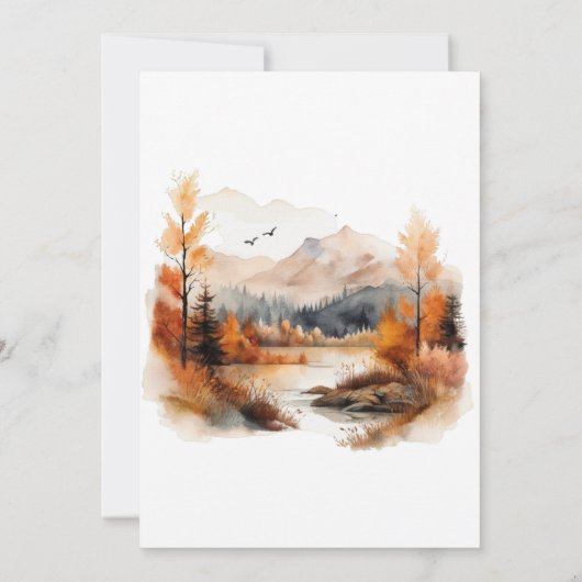 Rustic Fall Mountain Scene Watercolor Wedding Einladung (Rückseite)