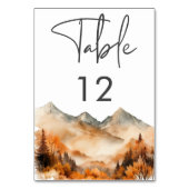 Rustic Fall Mountain Scene Watercolor Wedding Tischnummer (Rückseite)