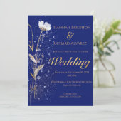 Rustic Fall Navy Bohemische Wildblume Hochzeit Einladung (Stehend Vorderseite)