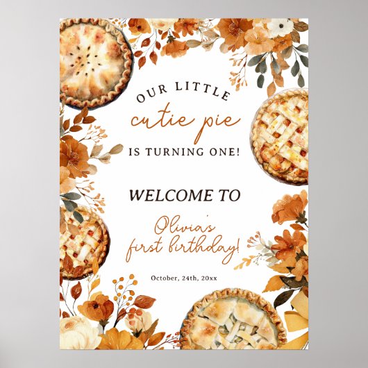 Rustic Fall Neutral Cutie Pie First Birthday Poster (Vorne)