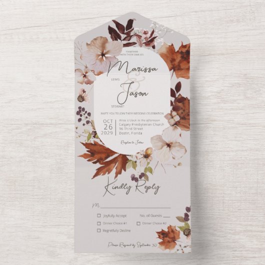 Rustic Fall Neutral Wreath Gray Dinner All In One Einladung (Innen Boden)