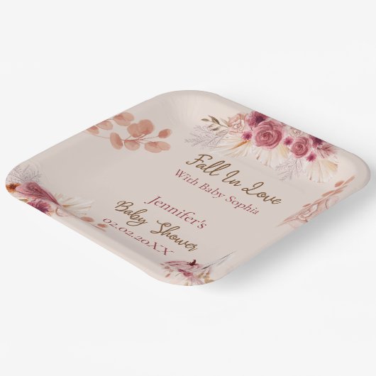 Rustic Fall Pink Pumpkin Fall In Love Baby Shower Pappteller (Gewinkelt)