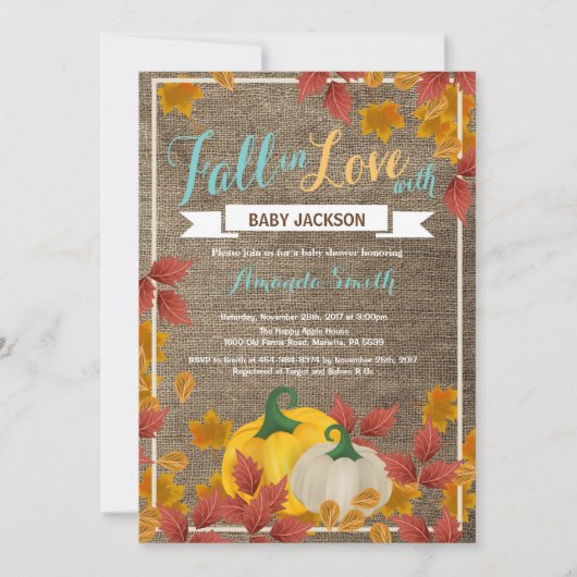 Rustic Fall Pumpkin Aqua Baby Dusche Einladung (Vorderseite)