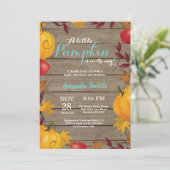 Rustic Fall Pumpkin Aqua Baby Dusche Einladung (Stehend Vorderseite)