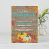 Rustic Fall Pumpkin Aqua Baby Dusche Einladung (Stehend Vorderseite)